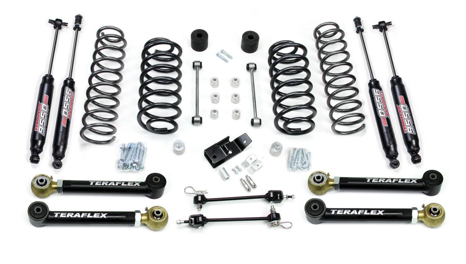 1456332-FNNT 97-06 Jeep Wrangler TJ 3 Inch Suspension System w/ 4 Short Control Arms & 9550 VSS Twin-Tube TeraFlex - Image 1