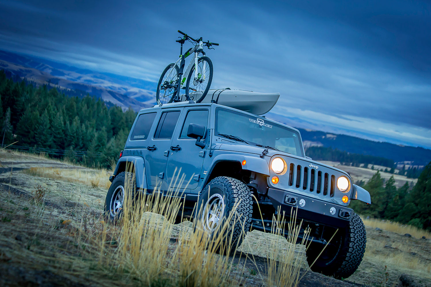 4653120_1-FNNT 07-18 Wrangler JK RockGuard Explorer Front Bumper Offset Drum Winch TeraFlex - الصورة 1