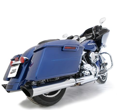 121-1294-B-2.5_0-XNEBF 95 -16 Harley Davidson Touring Chrome B.A.M. Slip On Muffler Sticks Exhaust Pipes with 2.50 Inch Louvered Core Baffles (Medium) and Black Slash Cut Tips Tab Performance - الصورة 1