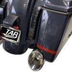 50 Cal 5 Inch Diameter Pipe Slip-On Mufflers 17-Up Harley Davidson Touring Black 2.5 Inch Louvered Core Baffles (Medium) 5 Inch Chrome Slash Cut Tip Tab Performance