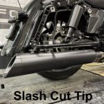 50 Cal Slip-On Mufflers 2017-Up Harley Davidson Touring Black 2.5 Inch Louvered Core Baffles (Medium) 5 Inch Black Slash Cut Tip Tab Performance