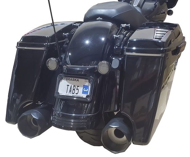 121-2299-B2-2.5_0-XNEBF 50 Cal 5 Inch Diameter Pipe Slip-On Mufflers Harley Davidson Touring Black 2.5 Inch Louvered Core Baffles (Medium) 5 Inch Black Straight Cut Tip Tab Performance - Image 1