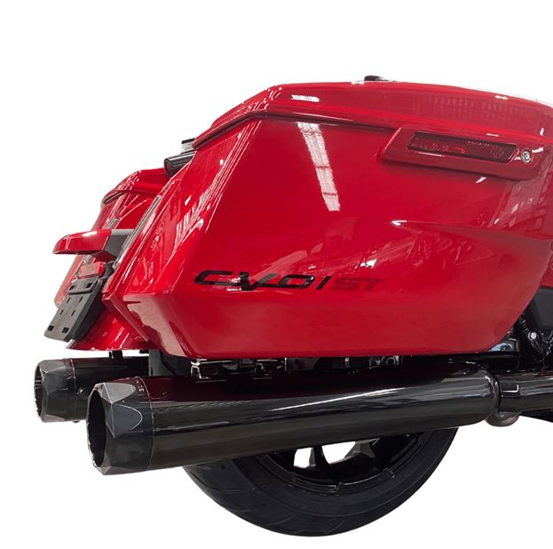 121-4297-M-2.5-XNEBF 4.5 Inch B.A.M Stick Slip-On Mufflers Midnight Chrome Midnight Chrome Slash Cut Tip 2.5 Inch Louvered Core Baffles (Medium) Tab Performance - الصورة 1