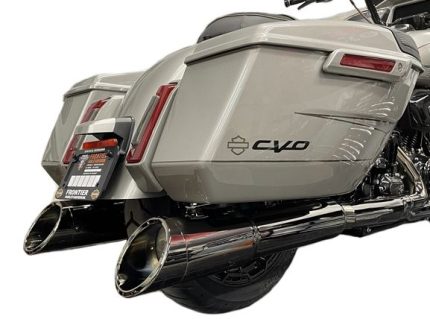 كاتم صوت بقطر 5 بوصة من الكال 50، مزلق، لـ Harley Davidson Touring 2017-Up، مزود بكاتم صوت Zombie Chrome، (صوت عالٍ)، بطرف مستقيم مطلي بالكروم Torched، وأداء Tab