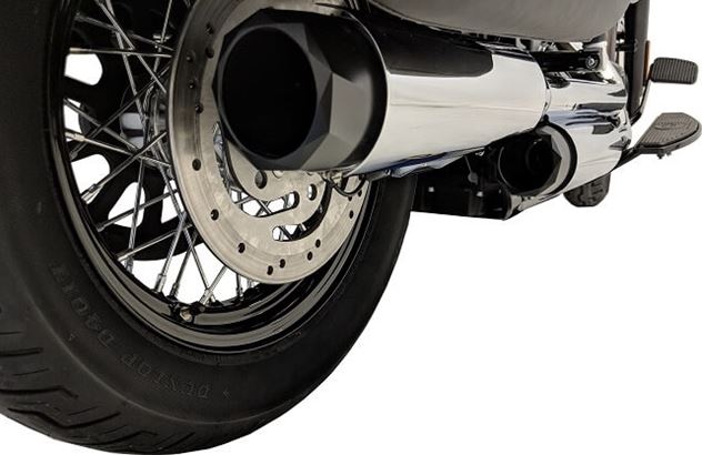 131-1290-C4-Z_0-XNEBF Softail Short 2018- Up Harley-Davidson Softail Chrome Tip Slip On Muffler Compatible Exhaust Pipes with Zombie Baffles (Loud) and Chrome Billet Aluminum Twist Tips Tab Performance - Image 1