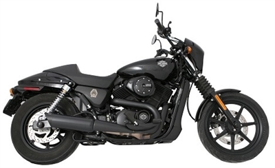 14-21 Harley Davidson Street 500/570 Black Tip Compatible Street Exhaust Pipes 2.25 Inch Louvered Core Baffles (Medium) 4 Inch Black Slash Cut Tip Tab Performance