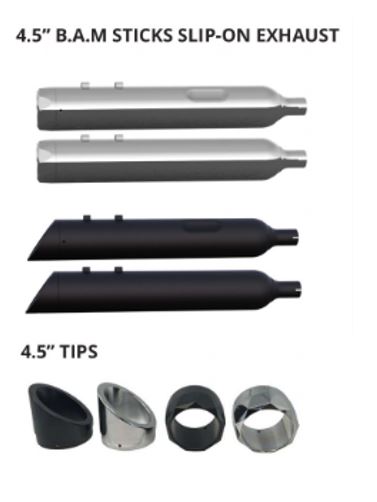 4.5 Inch Indian Bagger Chrome Hard Bag B.A.M. Slip On Muffler Sticks Exhaust Pipes Zombie Baffles (Loud) 4.5 Inch Black Slash Cut Tip Tab Performance