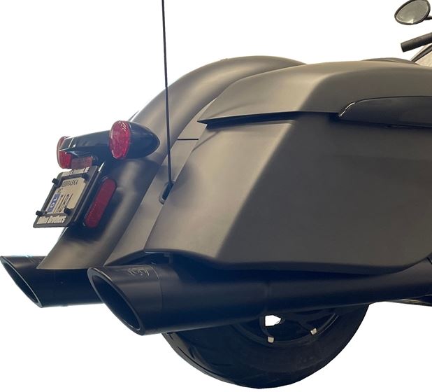 211-1295-B-Z_1-XNEBF 4.5 Inch Indian Bagger Chrome Hard Bag B.A.M. Slip On Muffler Sticks Exhaust Pipes Zombie Baffles (Loud) 4.5 Inch Black Slash Cut Tip Tab Performance - الصورة 1