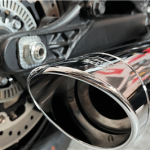 2025 Indian Scout 2-1 Slip-On Muffler Chrome 4 Inch Chrome Straight Cut Tip 2.5 Inch Perforated Core Baffle (Quiet) Tab Performance