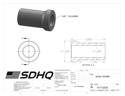 3/4 Inch - 16 Left Hand For 1.25 Inch X .120 Wall Stepped Race Style Bung 4130 SDHQ Offroad