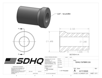 3/4 Inch - 16 Left Hand For 1.50 Inch X .120 Wall Stepped Race Style Bung 4130 SDHQ Offroad
