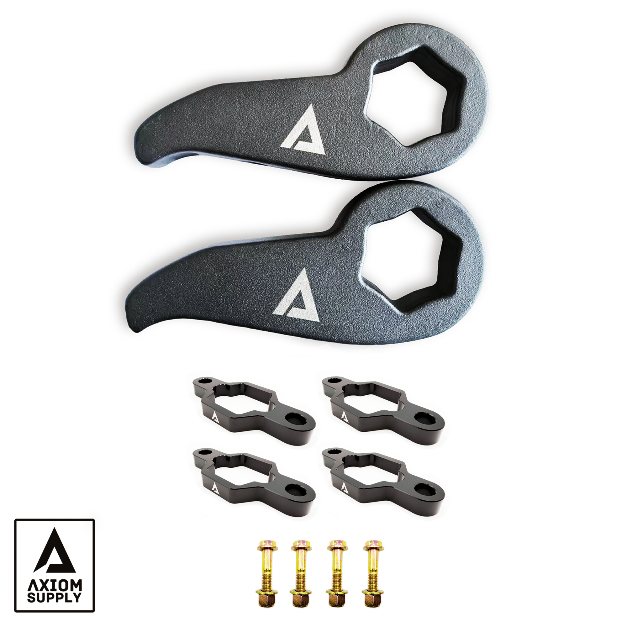 AXGM20STAGE1-XXVEZ Leveling Kit Stage 1 For 20-26 Silverado/Sierra 2500/3500 HD Torsion Key and Shock Spacer Kit Up to 2 Inch Front Lift Axiom Supply - Image 1