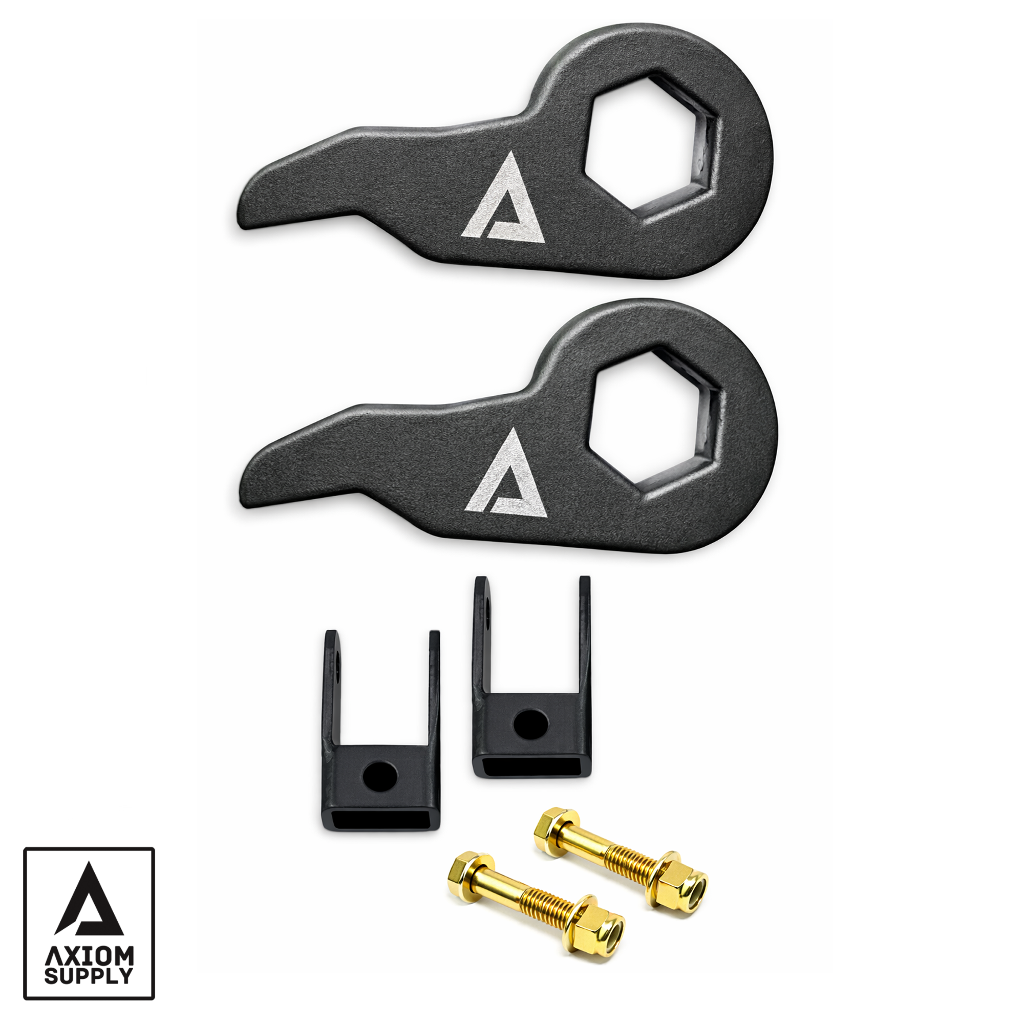 AXGM99STAGE1-XXVEZ Leveling Kit Stage 1 For 99-06 Silverado/Sierra 2500/3500 HD 6 Lug Torsion Key and Shock Spacer Kit Up to 2 Inch Front Lift Axiom Supply - الصورة 1