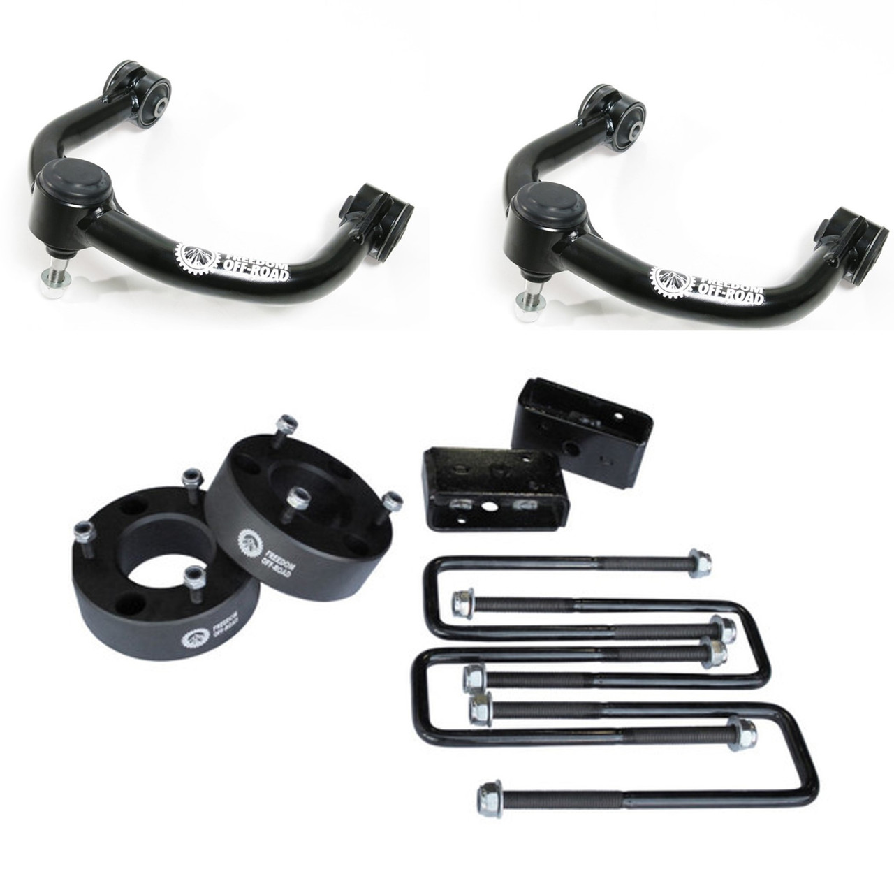 FO-F604-2ALFO-F704FU-GHNX 3 Inch Front Strut Spacer/2 Inch Rear Lift Blocks w/ U Bolts and Front Upper Control Arms Freedom Off-Road - Image 1