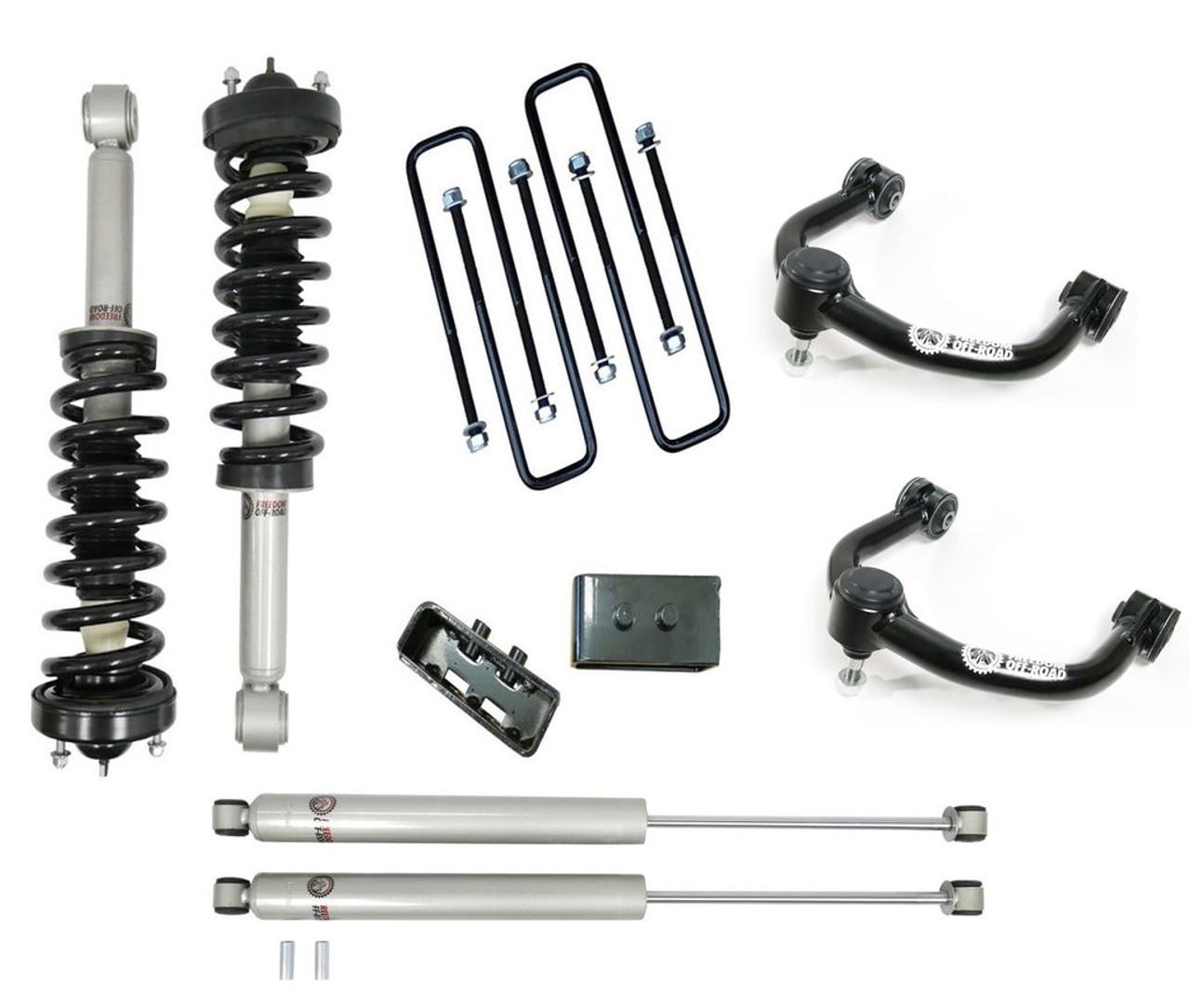 FO-F805-3-KITFO-F704FU-GHNX 3 Inch Lift Kit Front Struts w/ Rear Blocks, Shocks, and Control Arms Freedom Off-Road - الصورة 1
