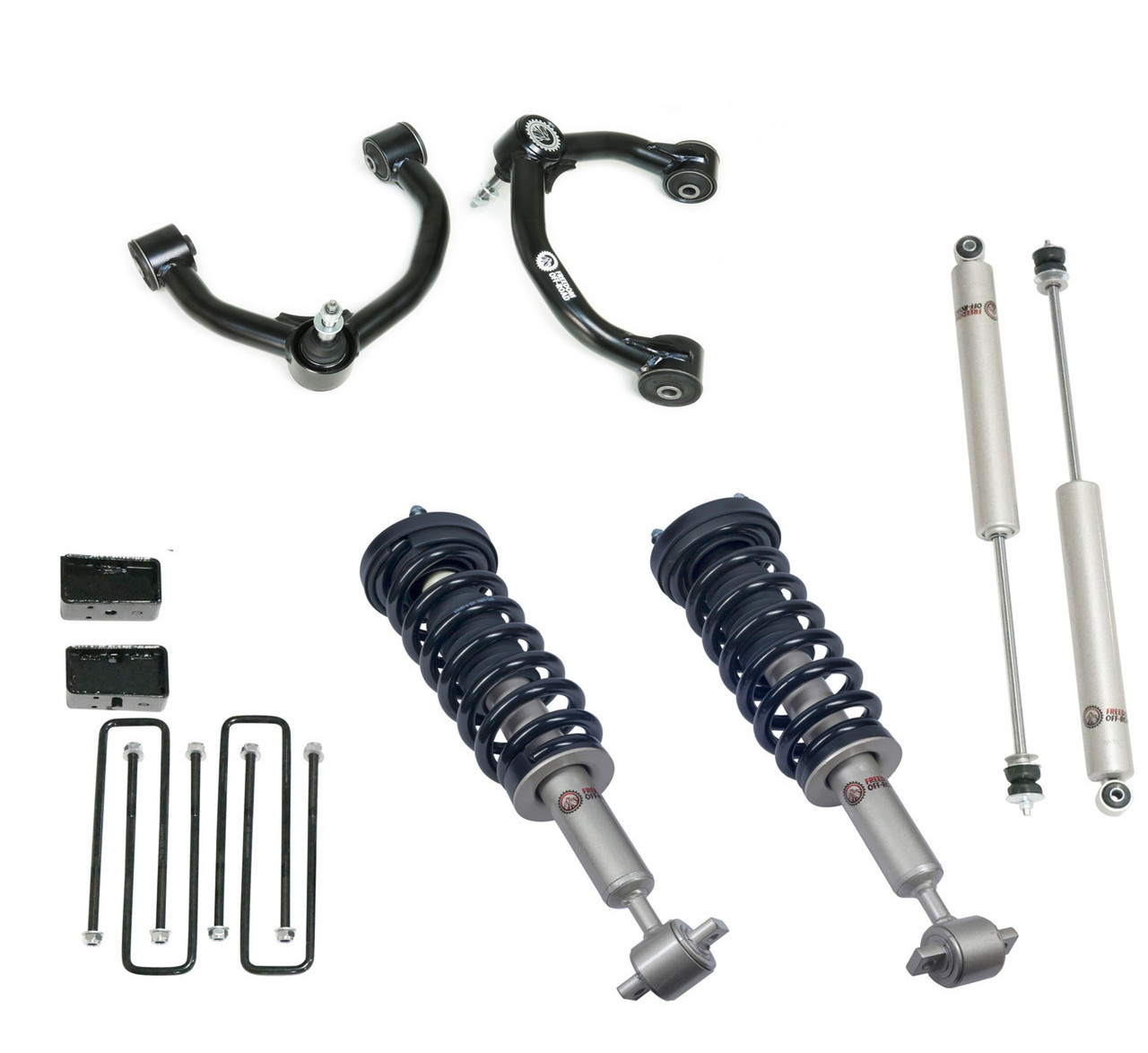 FO-F805-5-KITFO-F708FU-GHNX 3 Inch Lift Kit Front Struts w/ Rear Blocks, Shocks, and Control Arms Freedom Off-Road - Image 1