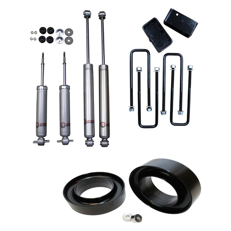 FO-G301F30FO-U30120FO-G403FO-G301-RWD-GHNX 3 Inch Front 2 Inch Rear Blocks w/ U-Bolts Lift Leveling Kit with Shocks 99-06 Silverado/Sierra 1500 RWD Freedom Off-Road - Image 1