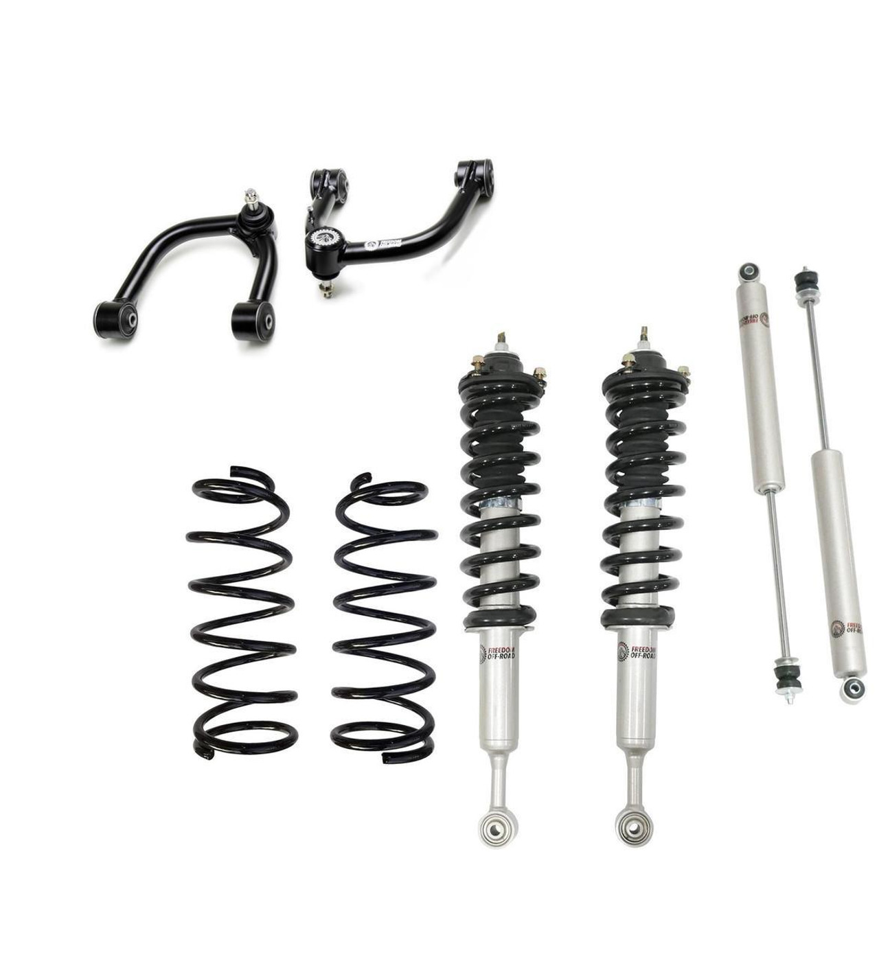 FO-T801-35-2-KITFO-T702FU-GHNX Front 3.5 Inch Lift Struts w/ Rear 3 Inch Lift Springs, Shocks, and Front Upper Control Arms 2003-2024 Toyota 4Runner/Toyota GX470/Toyota GX460/Toyota FJ Cruiser Freedom Off-Road - Image 1