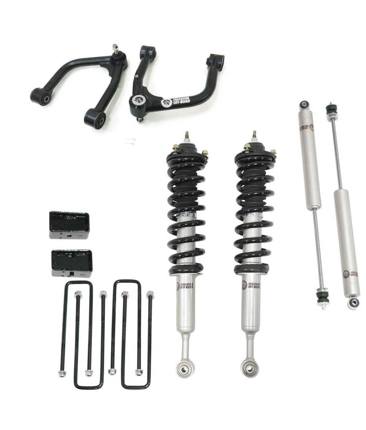 FO-T803-35-KITFO-T703FU-GHNX Front 3.5 Inch Lift Struts w/ Rear 3 Inch Blocks, Shocks, and Front Upper Control Arms 2007-2021 Toyota Tundra Freedom Off-Road - Image 1