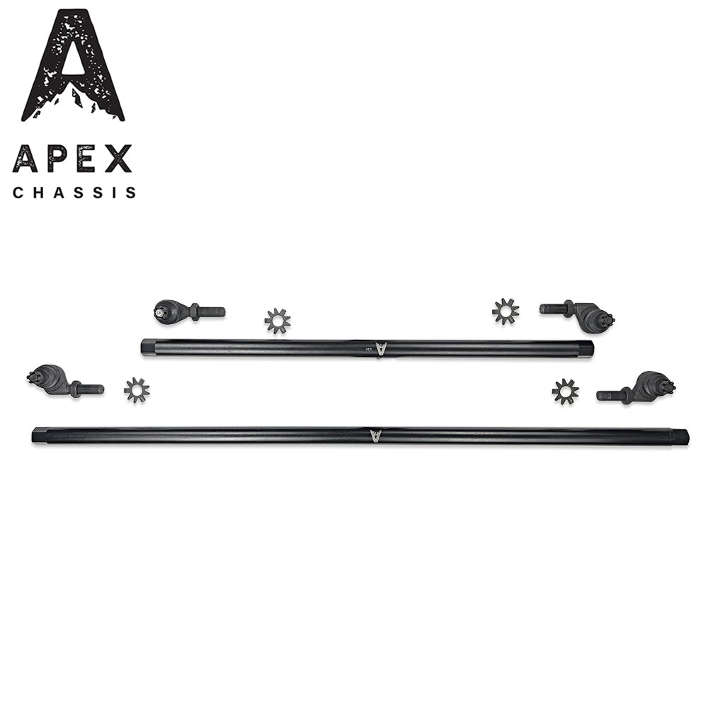 KIT145-NoFlip_10-JJSP Apex Chassis Heavy Duty 1 Ton Tie Rod & Drag Link Assembly in Steel Fits: 07-18 Jeep Wrangler JK JKU Rubicon Sahara Sport. Note this NO-FLIP kit fits vehicles with a lift of 3.5 inches or less - Image 1