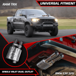⁦Off Road Universal Muffler Kit Single Inlet Dual Outlet 76MM 3.0 Inch 2 Mufflers Valvetronic Designs⁩ - الصورة ⁦2⁩