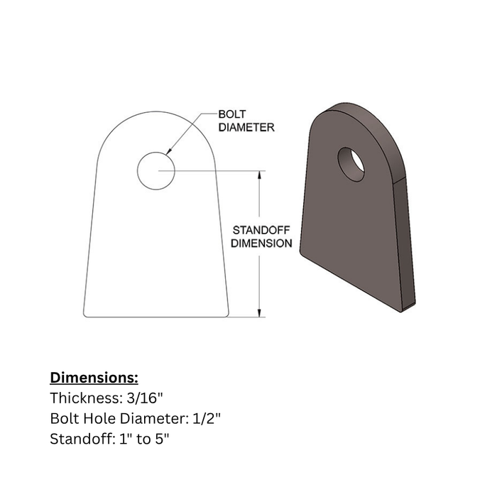 TAB-500014-JMKL 3/16 Inch Flat Tab 1/2 Inch Hole W/ 1.75 Inch Stand Off SDHQ Offroad - الصورة 1