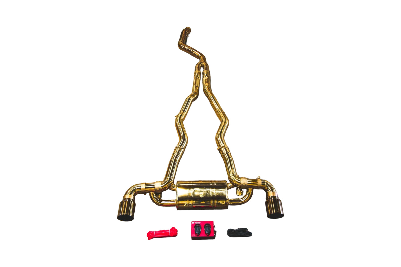 TOY.A90.VSES.AG-JZYF 2020-2025 Toyota A90 Supra 3.0L, Catback T304 Stainless Steel Finished in Anodized Gold, Gold 5.0 Inch Outlet Tips Valvetronic Designs - Image 1