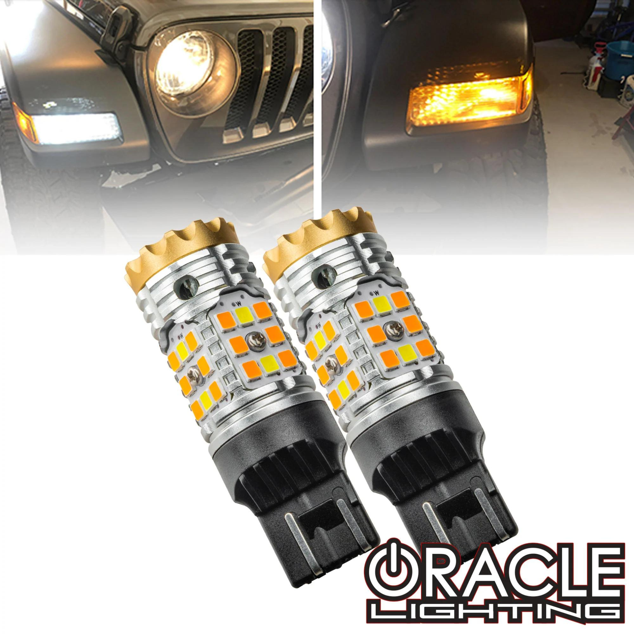bb55df40-a171-4e5b-ad97-88771080d06e.png ORACLE LIGHTING RAM/JEEP WRANGLER SPORT JL FRONT TURN SIGNAL/ DRL SWITCHBACK 7443CK BULB (PAIR) - الصورة 1