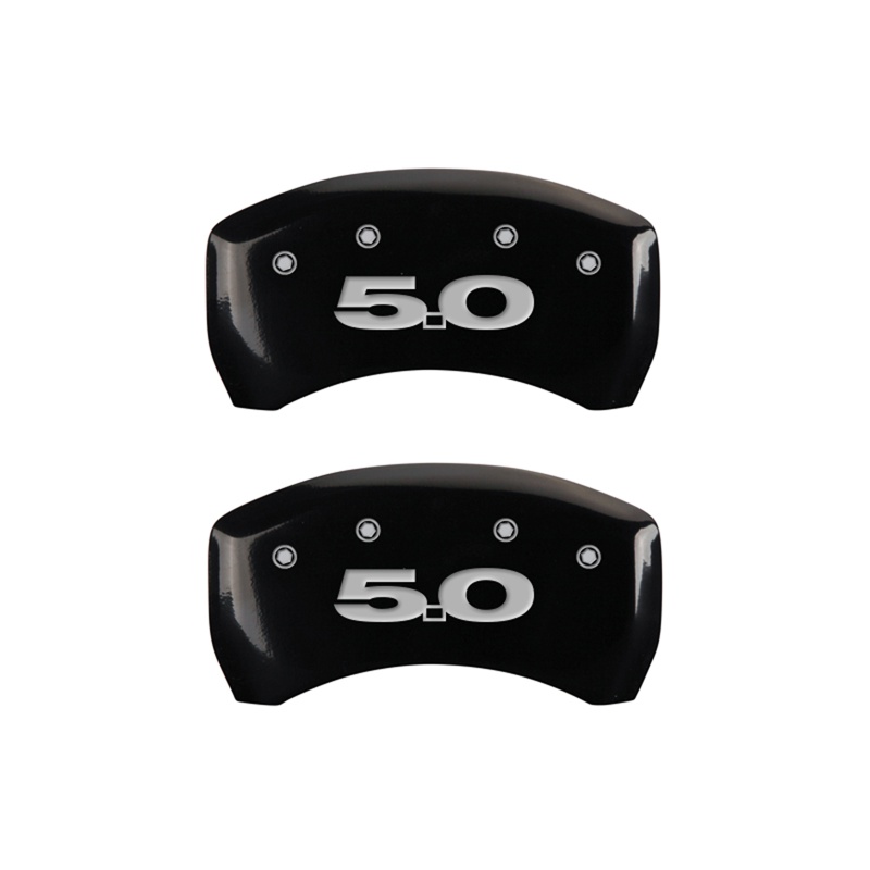10010RM50BK-FDLQ Rear Set 2 Caliper Covers Engraved Rear 5.0 2005-2014 Ford Mustang MGP Caliper Covers - Image 1