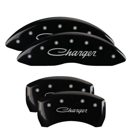 Set Of 4 Caliper Covers Engraved Front And Rear Cursive Charger 2005-2010 Dodge Magnum 2.7L & 3.5L Single Piston Caliper (BR3) 17 Inch Wheel MGP Caliper Covers