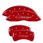 Set Of 4 Caliper Covers Engraved Front And Rear Cursive Charger 2005-2010 Dodge Magnum 2.7L & 3.5L Single Piston Caliper (BR3) 17 Inch Wheel MGP Caliper Covers - Image 2