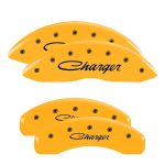 ⁦Set Of 4 Caliper Covers Engraved Front And Rear Cursive Charger 2006-2020 Dodge Charger MGP Caliper Covers⁩ - الصورة ⁦3⁩