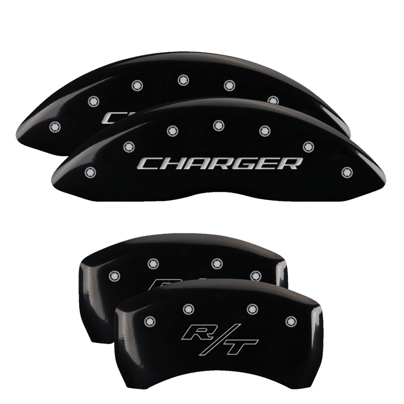 12162SCHRBK-FDLQ Set Of 4 Caliper Covers Engraved Front Charger Engraved Rear RT 2011-2023 Dodge Challenger 18 inches - الصورة 1