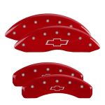⁦Set Of 4 Caliper Covers Engraved Front And Rear Bowtie 1999-2006 Chevrolet Silverado MGP Caliper Covers⁩ - الصورة ⁦2⁩