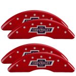 ⁦Set Of 4 Caliper Covers Engraved Front And Rear 100 Anniversary Logo 2018-2019 Chevrolet Silverado MGP Caliper Covers⁩ - الصورة ⁦2⁩