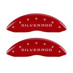 ⁦Front Set 2 Caliper Covers Engraved Front Silverado 2005-2007 Chevrolet Silverado MGP Caliper Covers⁩ - الصورة ⁦2⁩