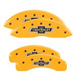 ⁦Set Of 4 Caliper Covers Engraved Front And Rear 100 Anniversary Logo 2019-2024 Chevrolet Silverado MGP Caliper Covers⁩ - الصورة ⁦3⁩