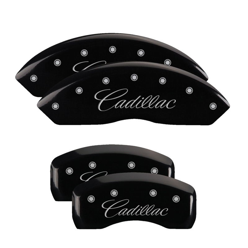 35002SCADBK-FDLQ Set Of 4 Caliper Covers Engraved Front And Rear Cursive Cadillac 2004-2011 Cadillac SRX MGP Caliper Covers - الصورة 1