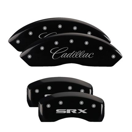 Set Of 4 Caliper Covers Engraved Front Cursive Cadillac Engraved Rear Srx 2004-2011 Cadillac SRX MGP Caliper Covers