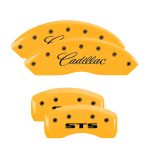 ⁦Set Of 4 Caliper Covers Engraved Front Cursive Cadillac Engraved Rear Sts 2004-2011 Cadillac SRX MGP Caliper Covers⁩ - الصورة ⁦3⁩