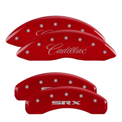Set Of 4 Caliper Covers Engraved Front Cursive Cadillac Engraved Rear Srx 2010-2011 Cadillac SRX MGP Caliper Covers