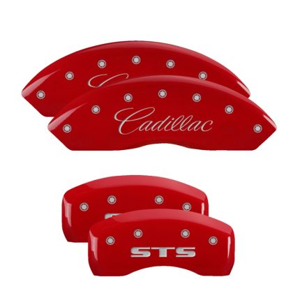 Set Of 4 Caliper Covers Engraved Front Cursive Cadillac Engraved Rear Sts 2003-2010 Cadillac CTS MGP Caliper Covers
