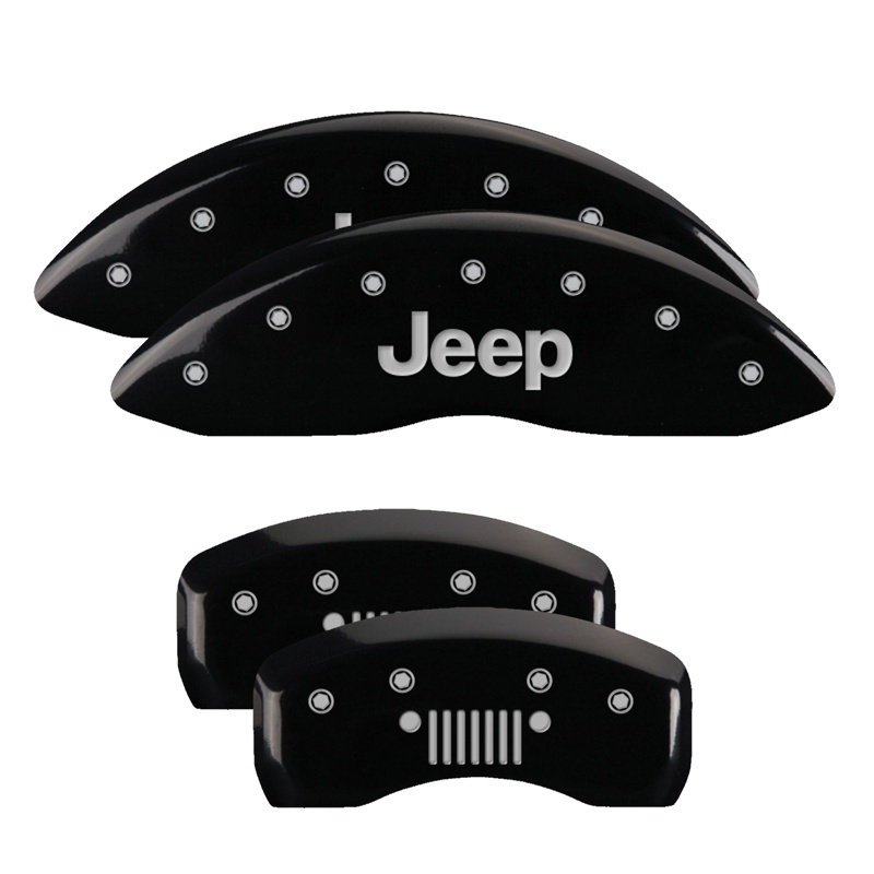 42003SJPLBK-FDLQ Set Of 4 Caliper Covers Engraved Front Jeep Engraved Rear Jeep Grill Logo 2007-2016 Jeep Compass MGP Caliper Covers - Image 1