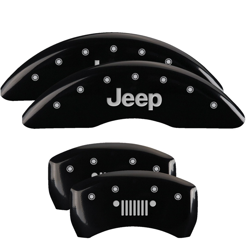 42012SJPLBK-FDLQ Set Of 4 Caliper Covers Engraved Front Jeep Engraved Rear Jeep Grill Logo 2014-2023 Jeep Cherokee 17 inches - Image 1