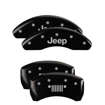 Set Of 4 Caliper Covers Engraved Front Jeep Engraved Rear Jeep Grill Logo 2014-2023 Jeep Cherokee 17 Inch Wheel MGP Caliper Covers