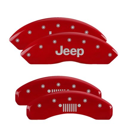 Set Of 4 Caliper Covers Engraved Front Jeep Engraved Rear Jeep Grill Logo 2018-2024 Jeep Wrangler JL BRY brake code MGP Caliper Covers