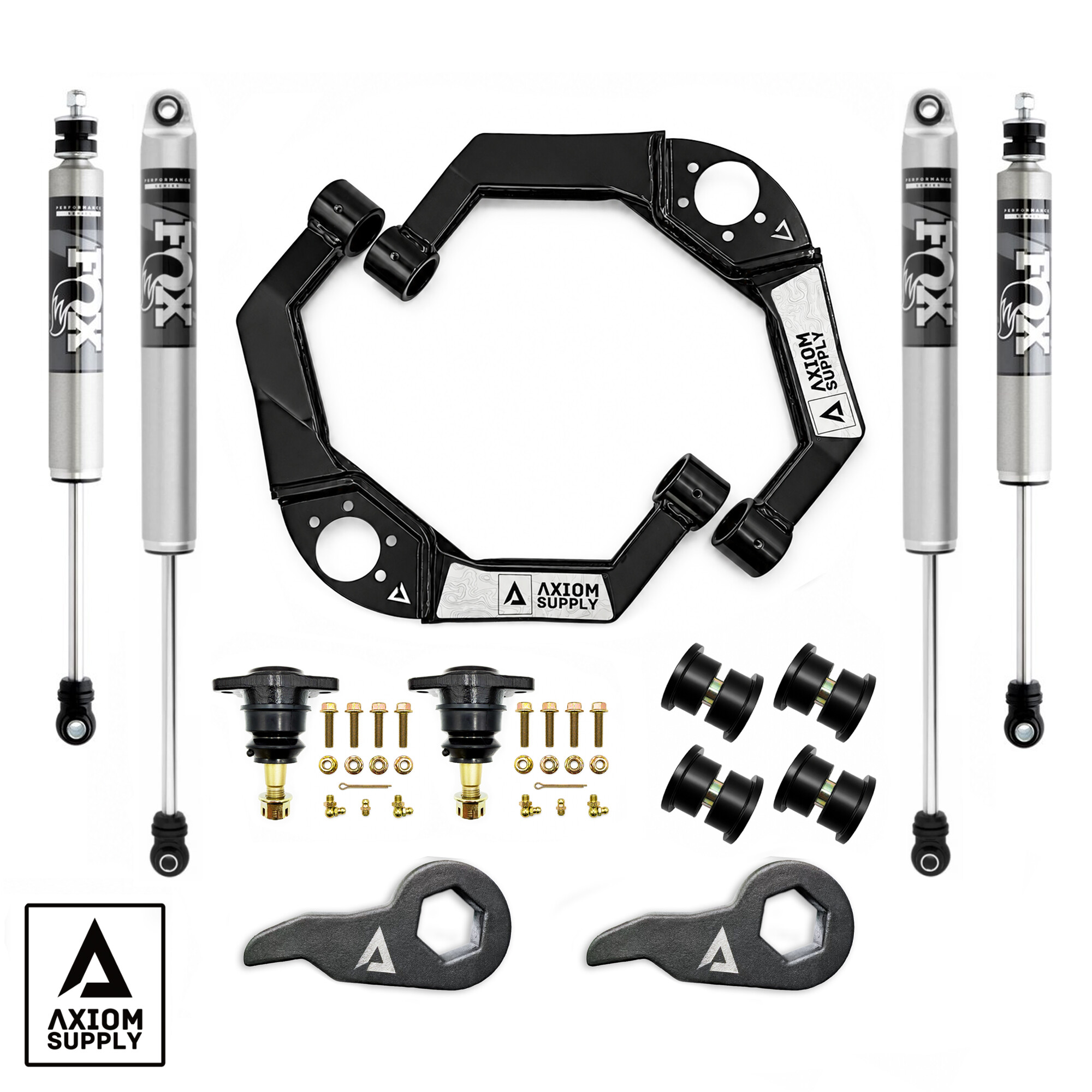AXGM10STAGE3FOX2.0-XXVEZ Stage 3 FOX 2.0 Inch Performance Leveling System GM HD Truck 2500/3500 Silverado/Sierra 01-10 Axiom Supply - Image 1