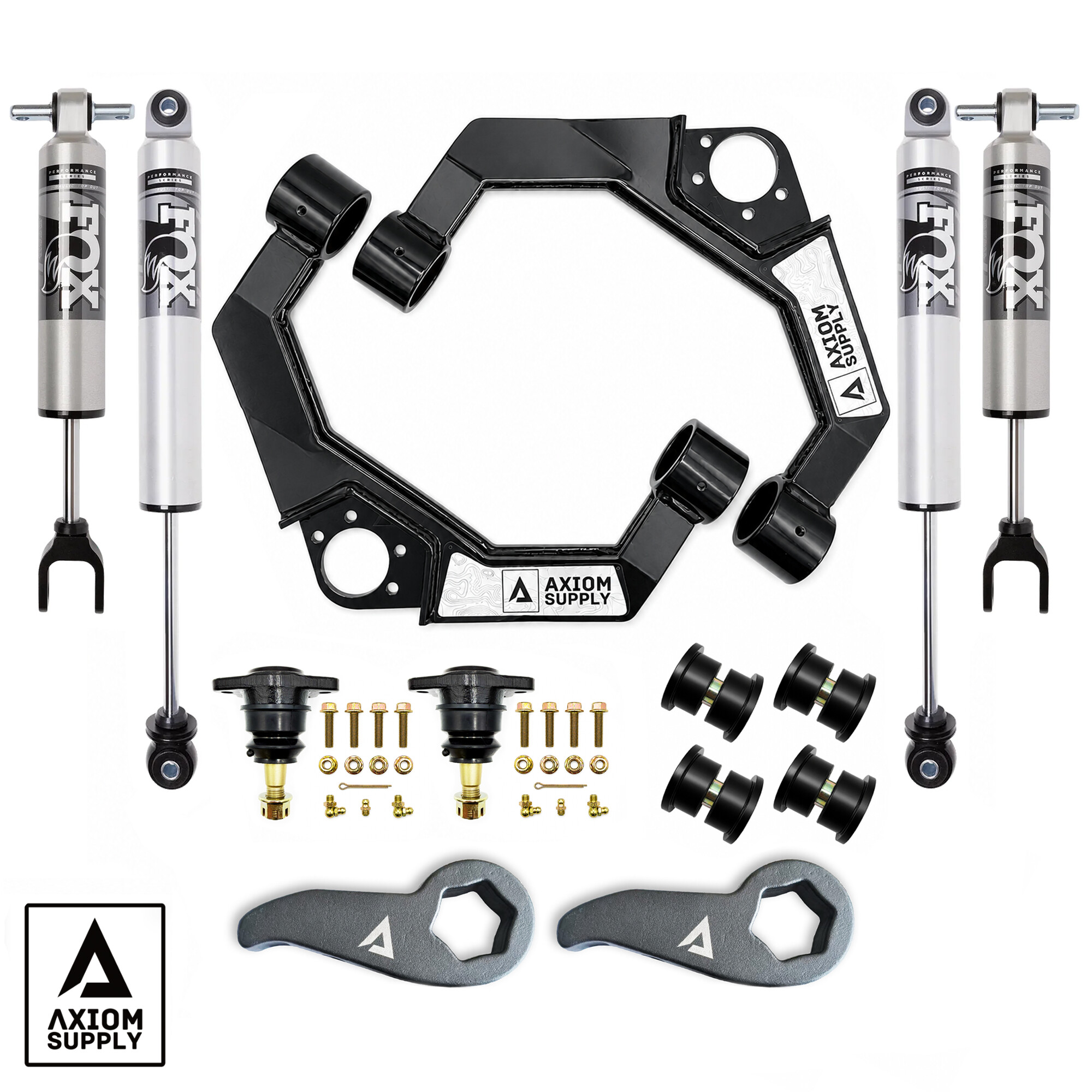 AXGM11STAGE3FOX2.5-XXVEZ Stage 3 FOX 2.5 Inch Performance Leveling System GM HD Truck 2500/3500 Silverado/Sierra 11-19 Axiom Supply - Image 1