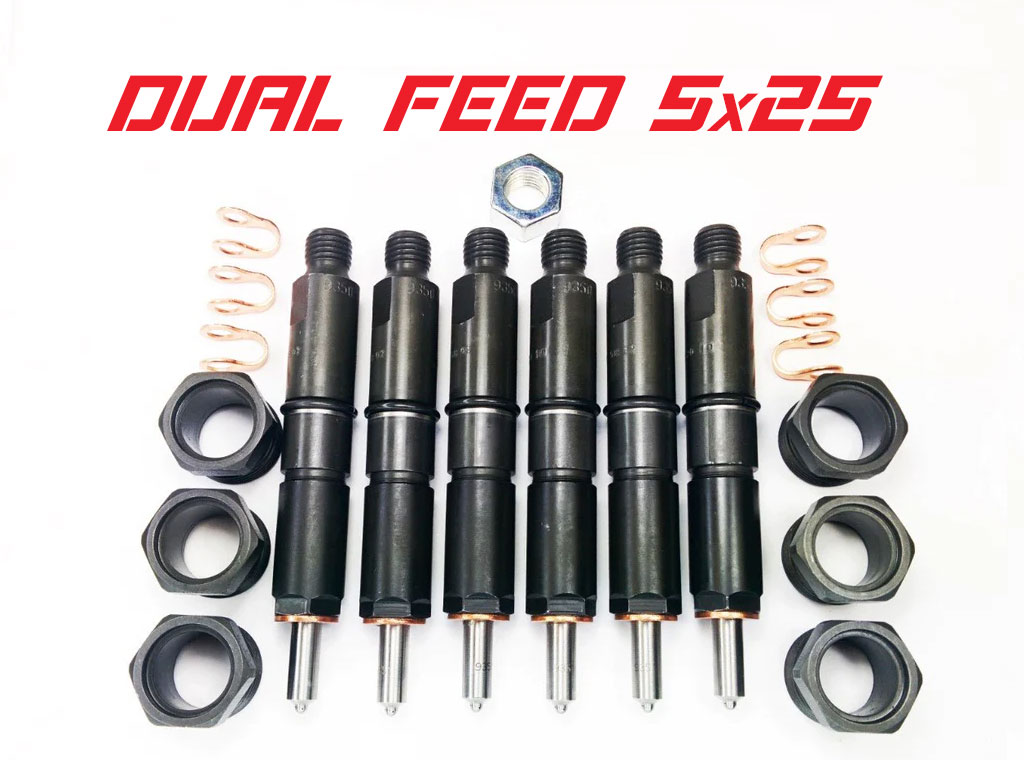 DDP9498-5X25DF-GHJG Dodge 94-98 12v Dual Feed 5x25 Injector Set Dynomite Diesel - Image 1