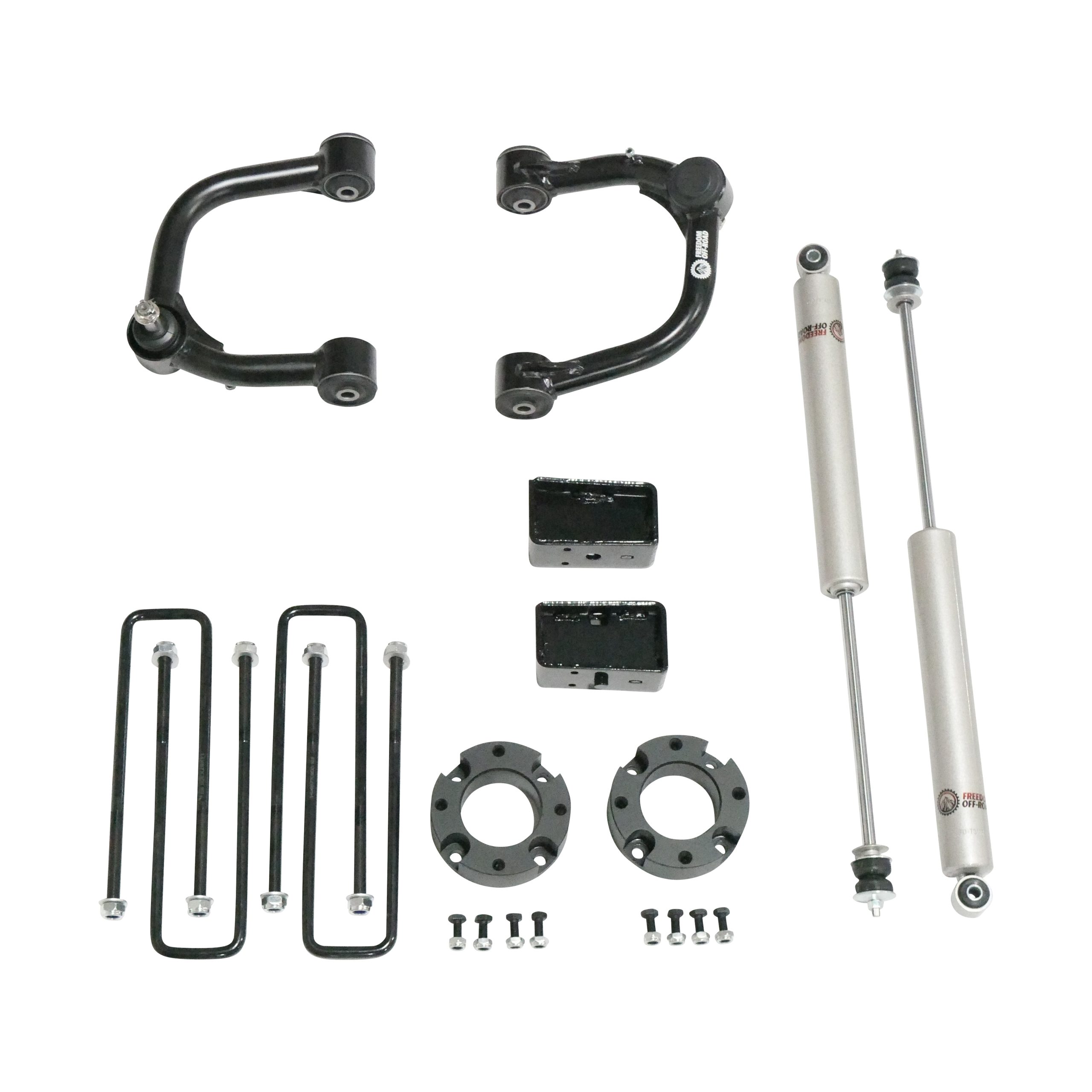 FO-G603-3ALFO-G301RFO-G703FU-GHNX 3 Inch Lift Kit Front Spacers w/ Rear Blocks, Shocks, and Control Arms 07-16 Chevrolet Silverado 1500/07-16 GMC Sierra 1500 Freedom Off-Road - Image 1